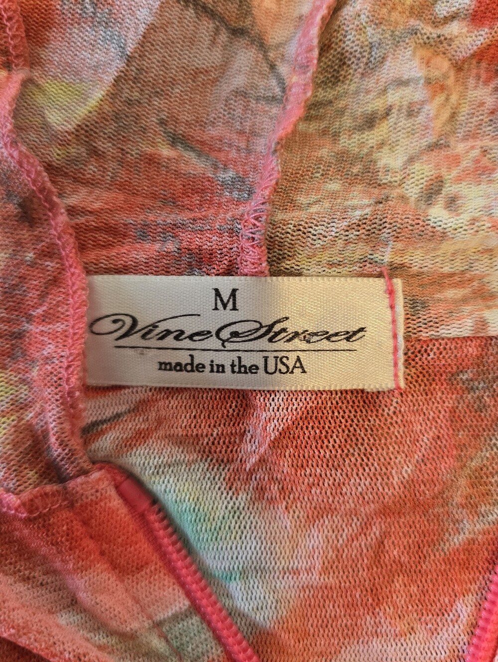 Vine Street Multicolor Coral Abstract Peacock Print Zip Up Hooded Crinkle Top M - Picture 6 of 7